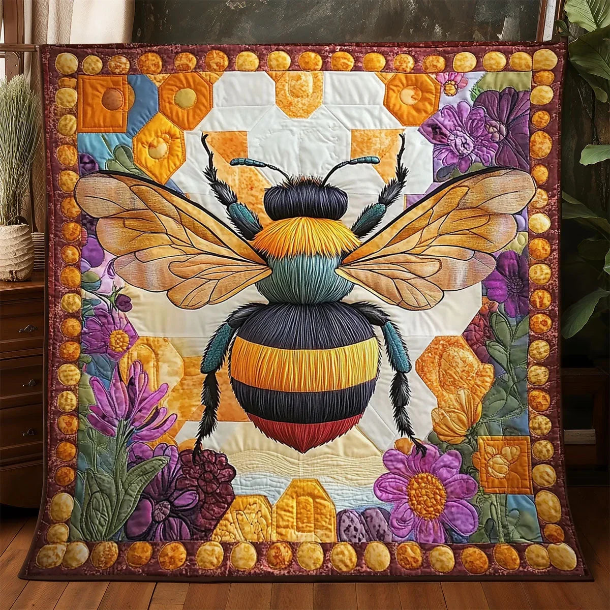 Flower Golden Hive Quilt Blanket