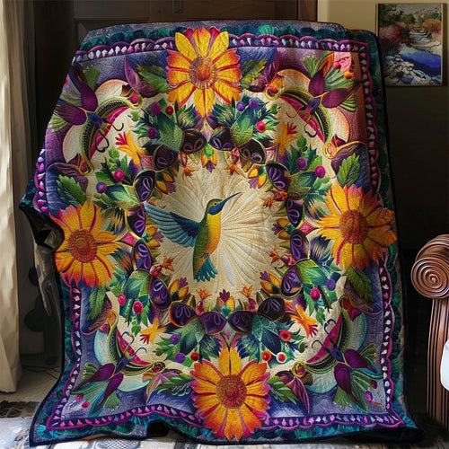 Flower Hummingbird Quilt Blanket