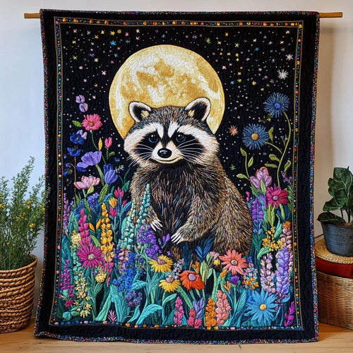 Flower Night Raccoon Quilt Blanket