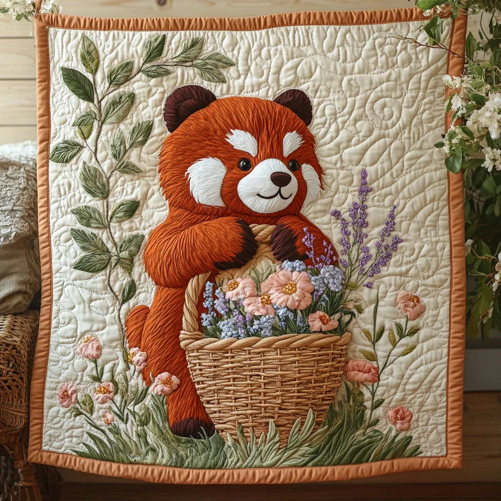 Flower Red Panda Quilt Blanket
