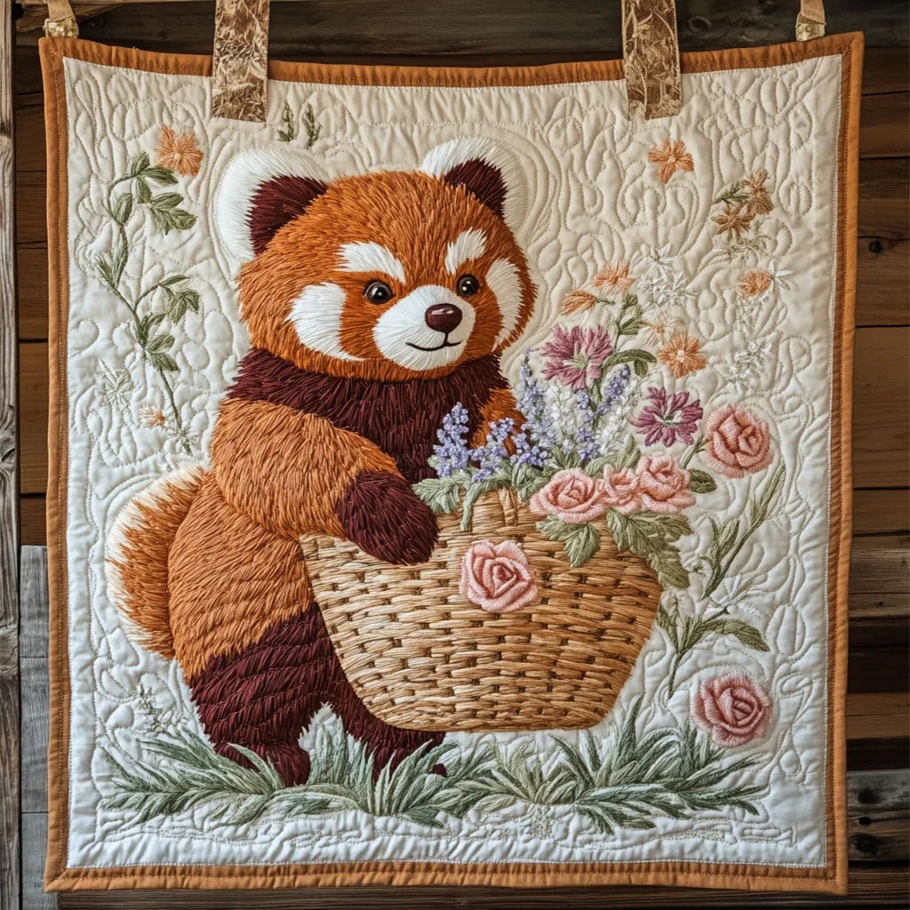 Flower Red Panda Quilt Blanket
