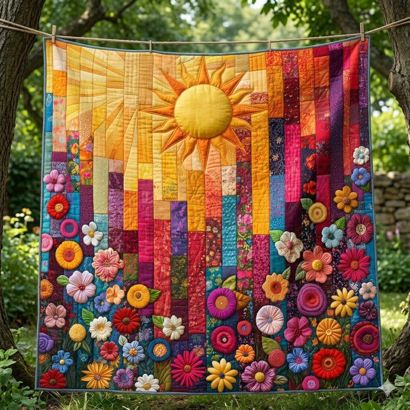 Flower Sunny Boho Quilt Blanket - Quilted Blanket by Wild and Way
