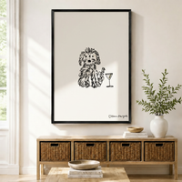 Whimsical Dog & Martini Sketch Framed Canvas Art