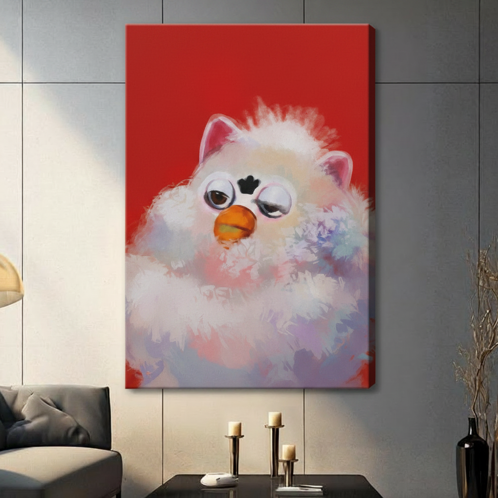 Fluffy Grumpy Bird Red Bold Canvas Wall Art