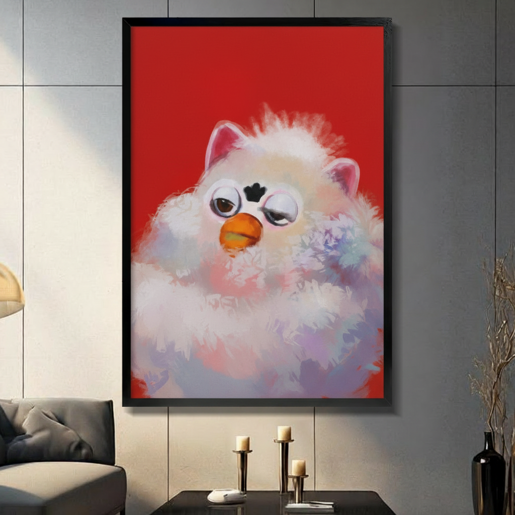 Fluffy Grumpy Bird Red Bold Canvas Wall Art