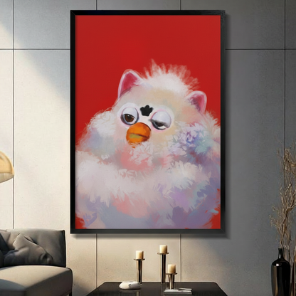 Fluffy Grumpy Bird Red Bold Canvas Wall Art
