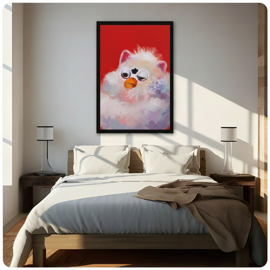 Fluffy Grumpy Bird Red Bold Canvas Wall Art