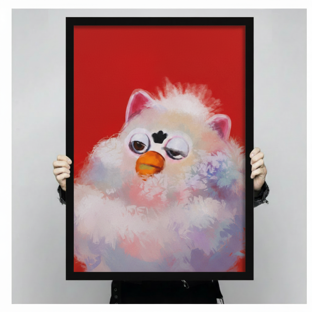 Fluffy Grumpy Bird Red Bold Canvas Wall Art