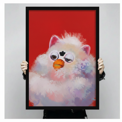 Fluffy Grumpy Bird Red Bold Canvas Wall Art