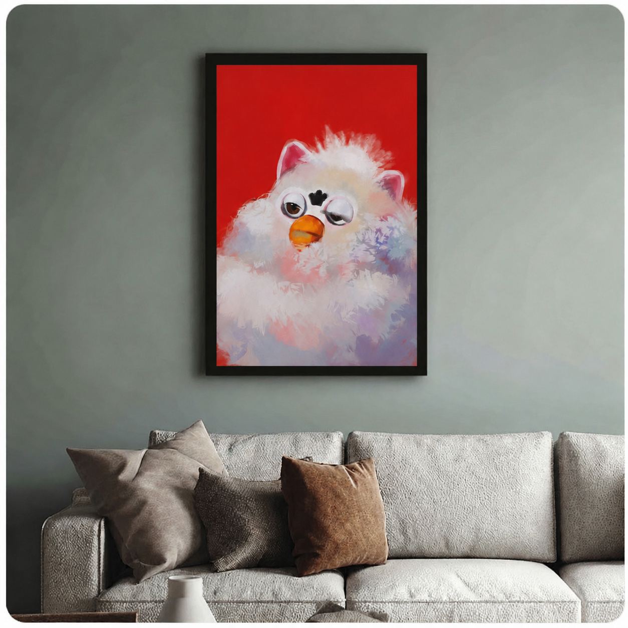 Fluffy Grumpy Bird Red Bold Canvas Wall Art