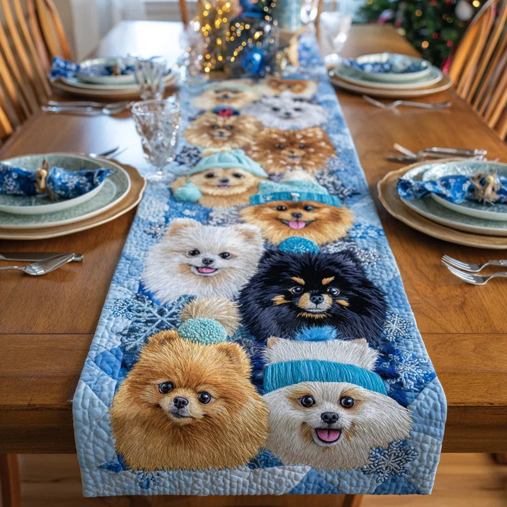 Fluffy Pomeranian Quilted Table Runner