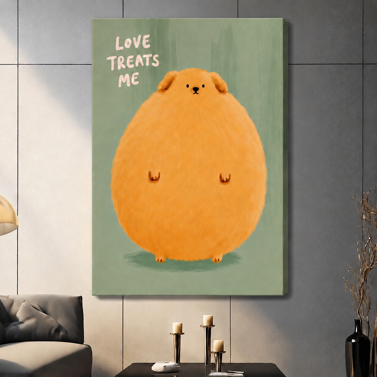 Love Treats Me Chubby Dog Canvas Wall Art