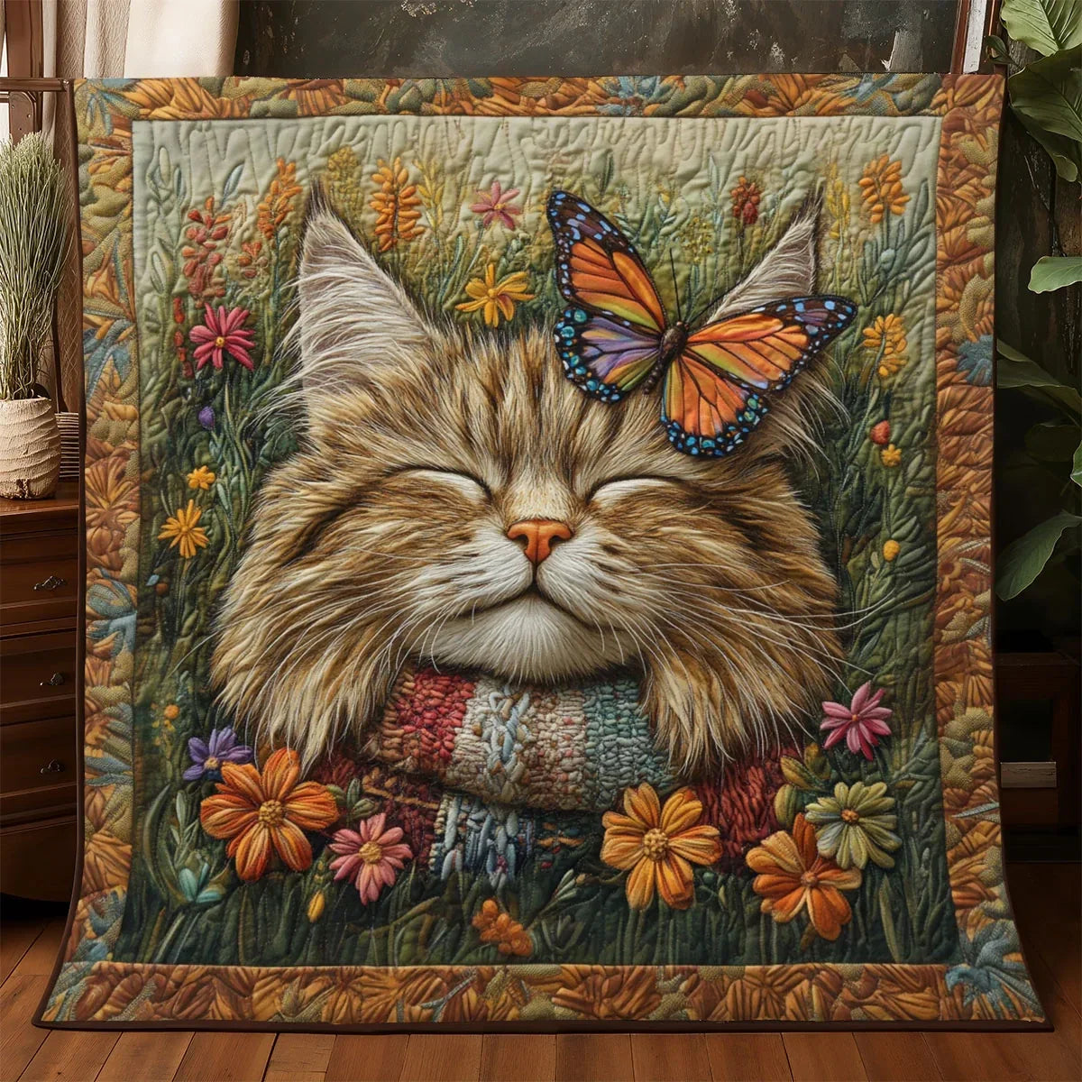 Fluttering Wing Cat Quilt Blanket