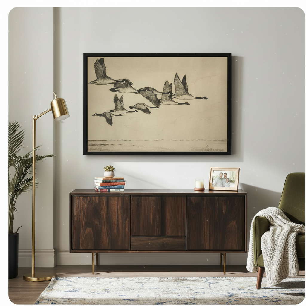 Vintage Canada Geese Sketch Flying Canvas Art