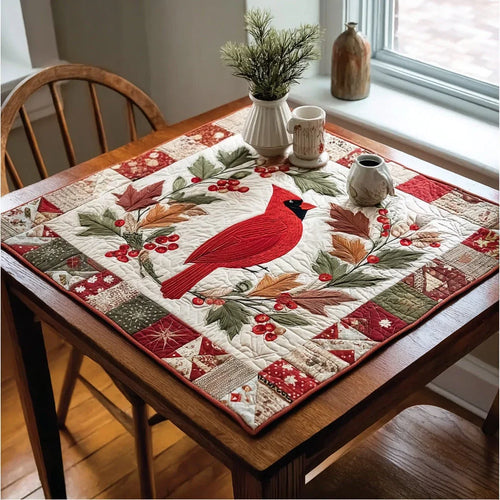 Foliage Cardinal Quilted Table Topper
