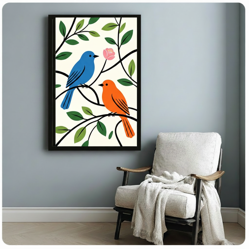 Colorful Birds on Branches Botanical Canvas Wall Art