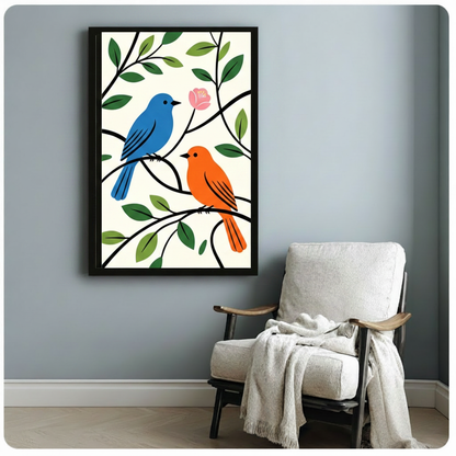 Colorful Birds on Branches Botanical Canvas Wall Art