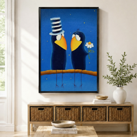 Love Birds Folk Art Blue Canvas Wall Art