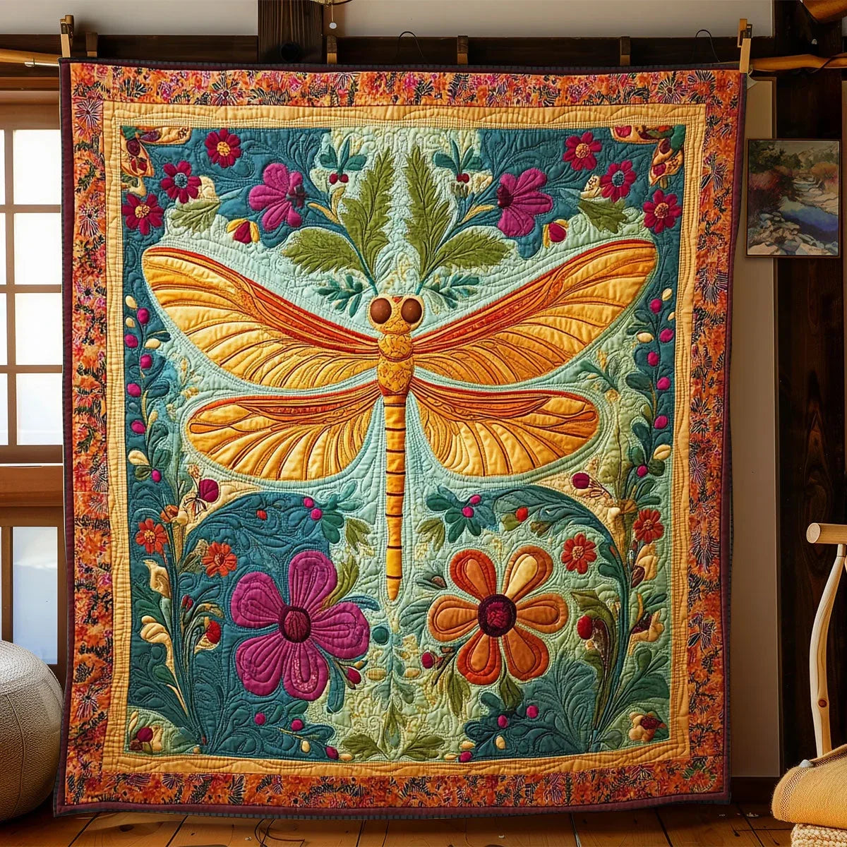 Folk Art Dragonfly Quilt Blanket