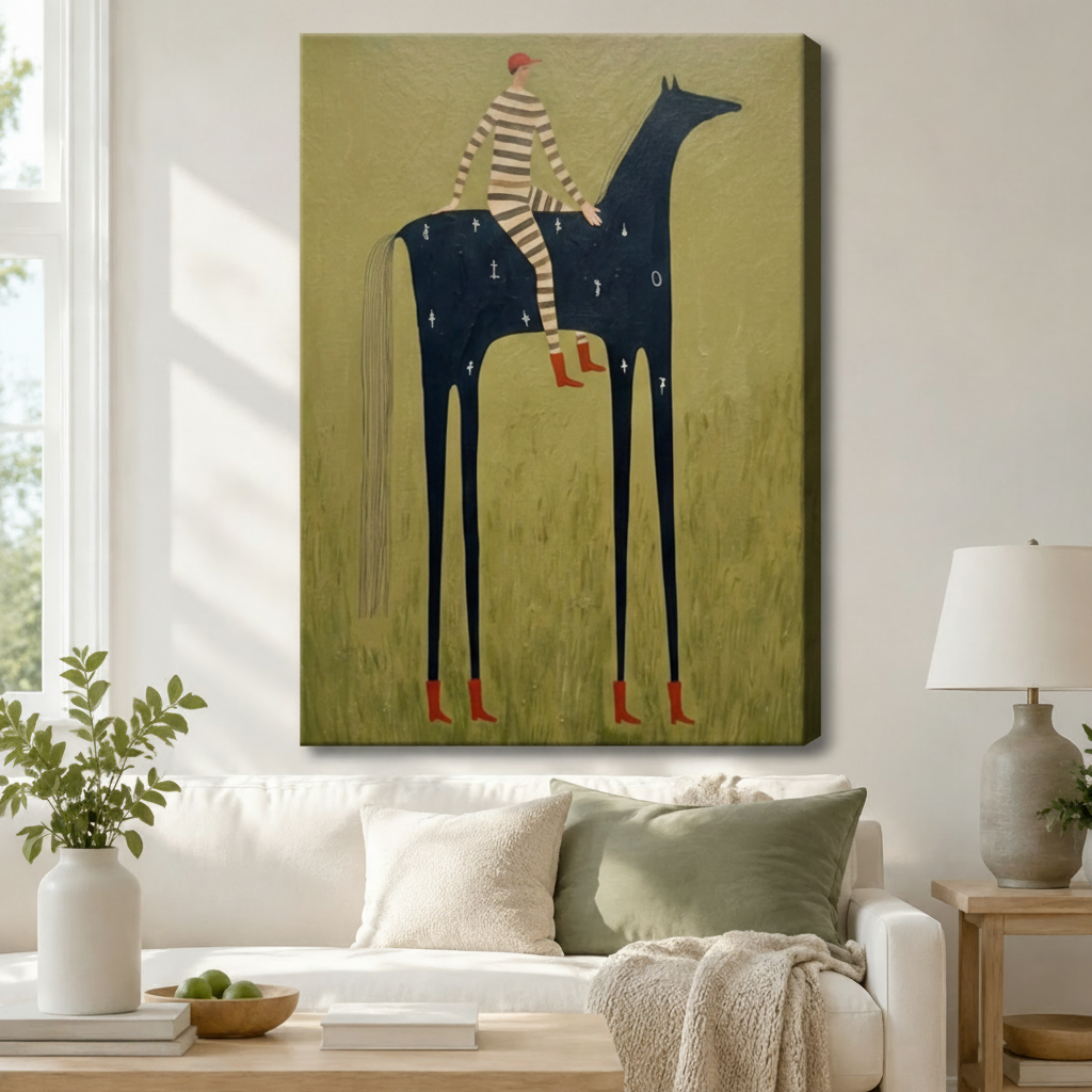 Folk Art Rider Horse Whimsical Canvas Wall Art