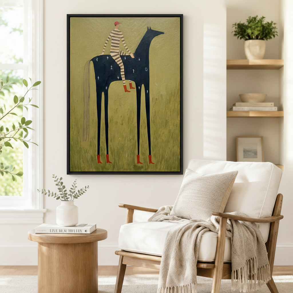 Folk Art Rider Horse Whimsical Canvas Wall Art