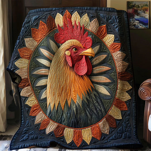 Folk Art Rooster Charm Quilt Blanket