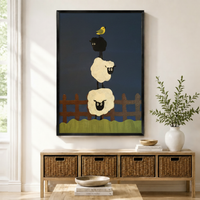 Stacked Sheep Folk Art Navy Canvas Wall Art