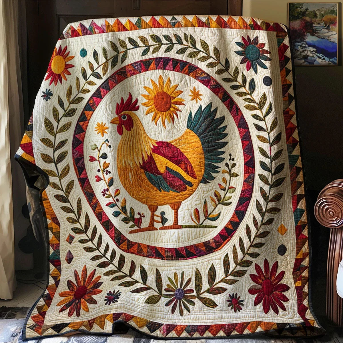 Folk Chicken Quilt Blanket