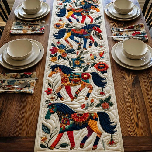 Folk Horse Garden Quilted Table Runner