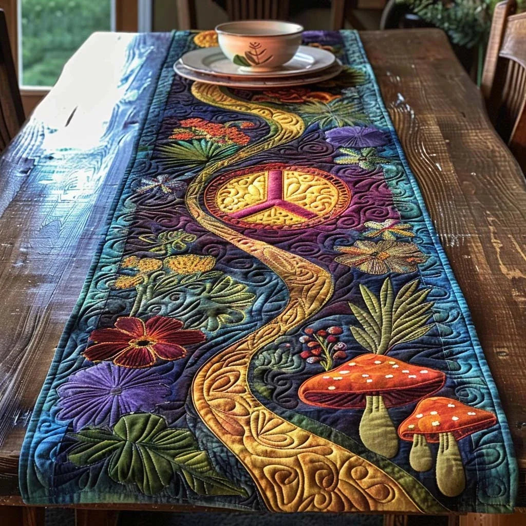 Folk Peace Quilted Table Runner