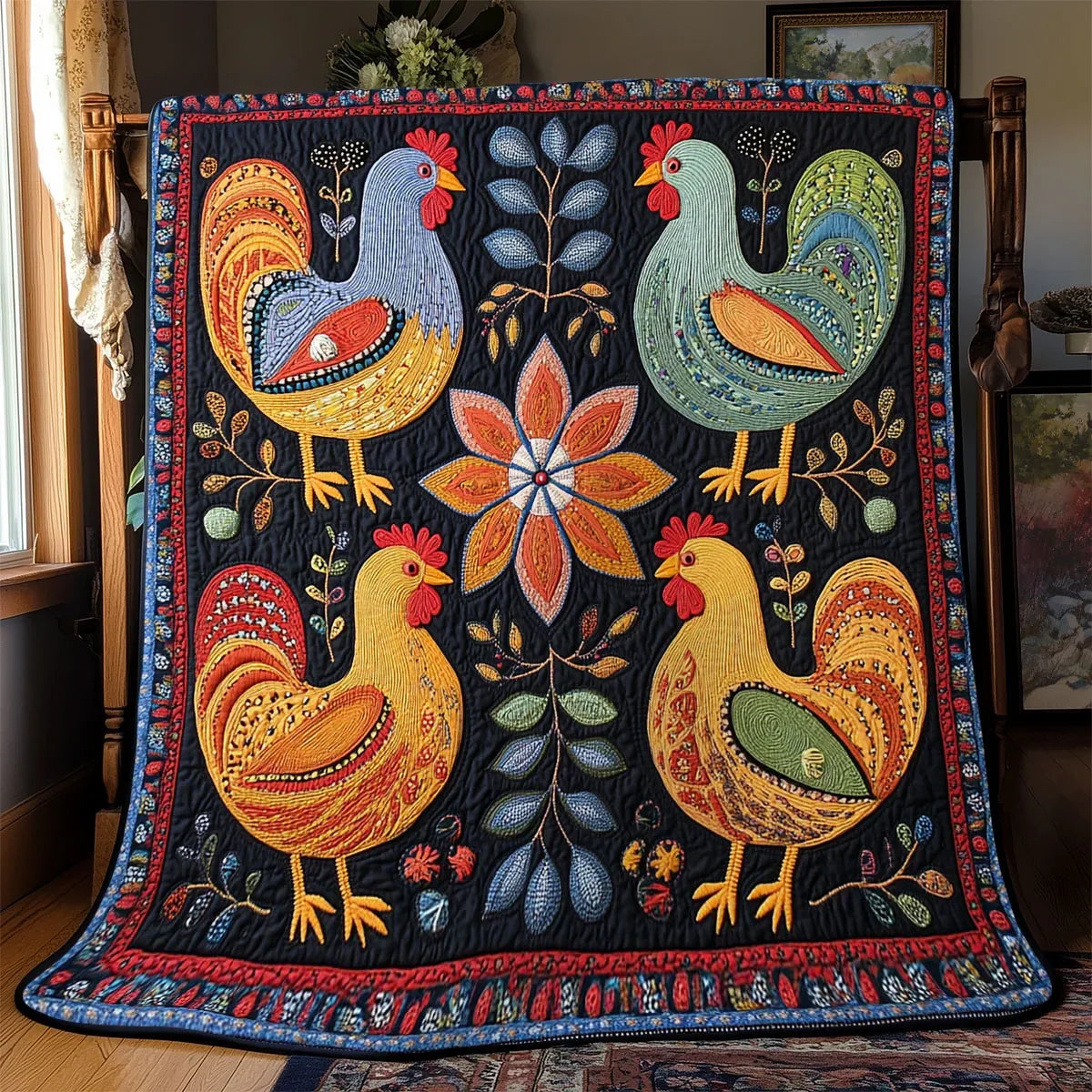 Folkways Farm Chicken Quilt Blanket