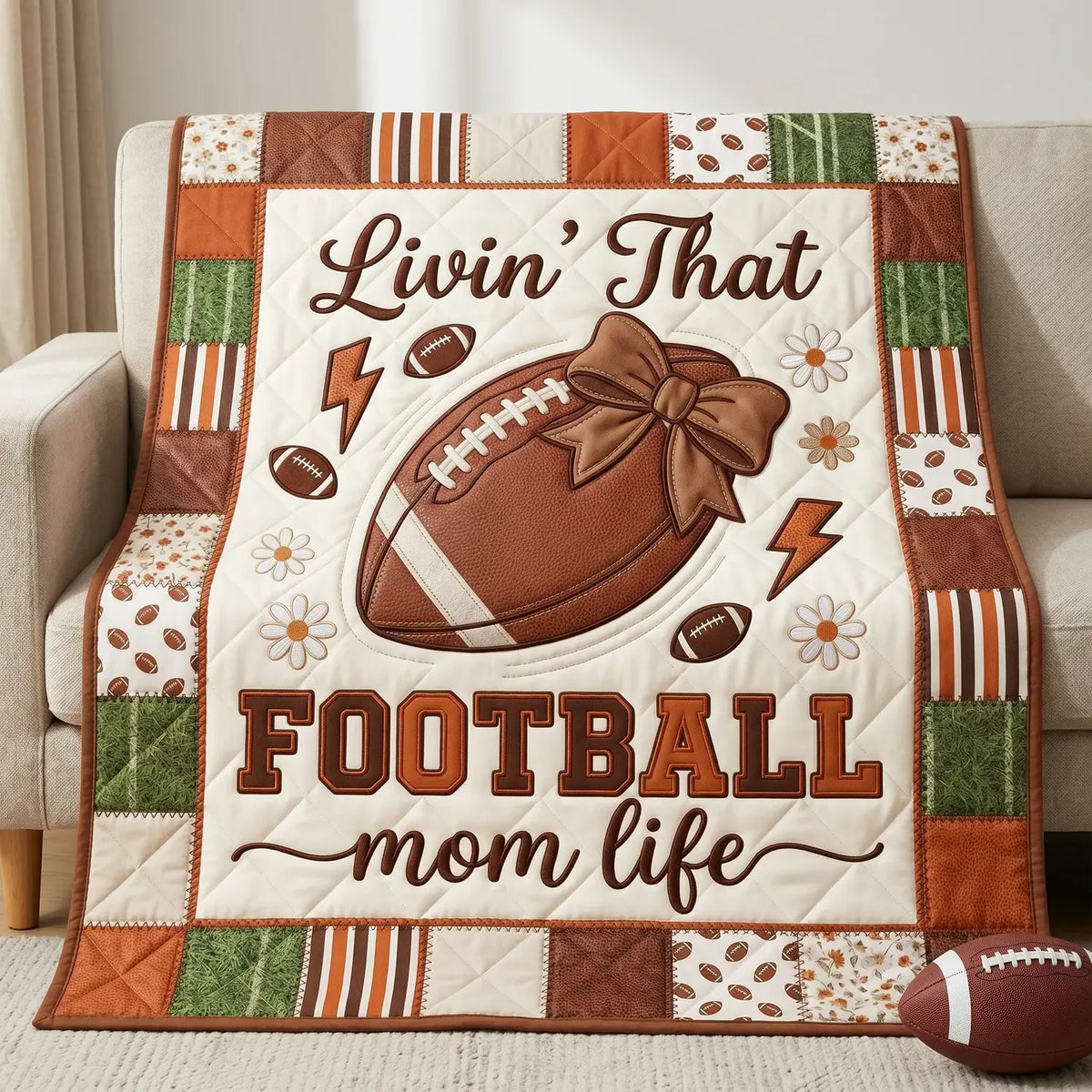 Football Mom Life Quilt Blanket