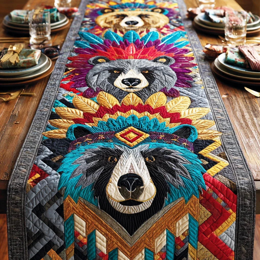 Forest Bear Guardian Quilted Table Runner