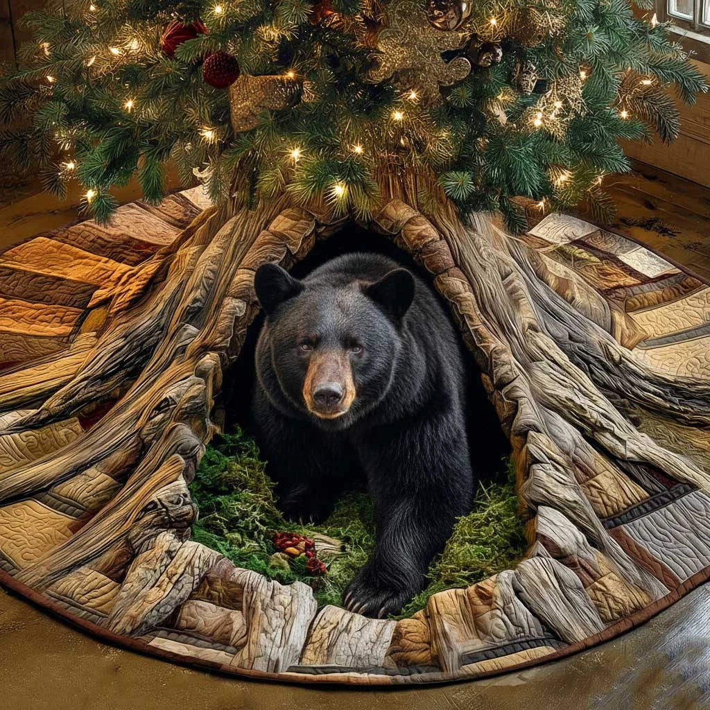 Forest Bear Retreat Christmas Quilted Tree Skirt