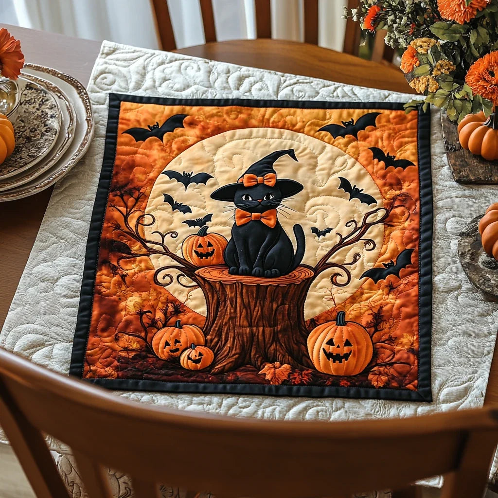 Forest Cat Quilted Table Topper