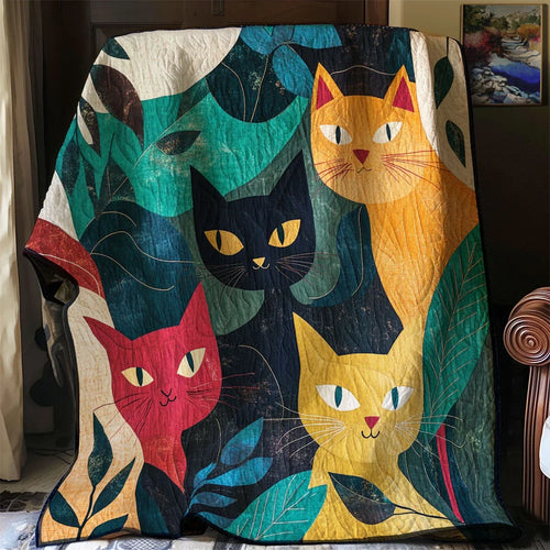 Forest Cat Whimsical Quilt Blanket