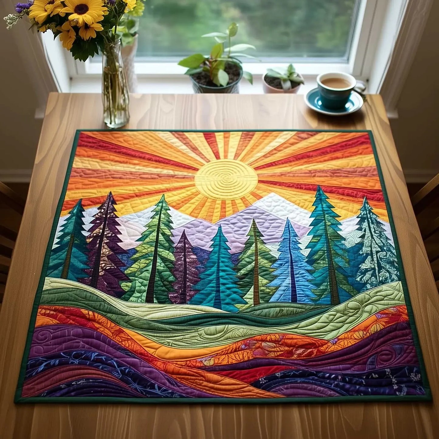 Forest Dawn Quilted Table Topper