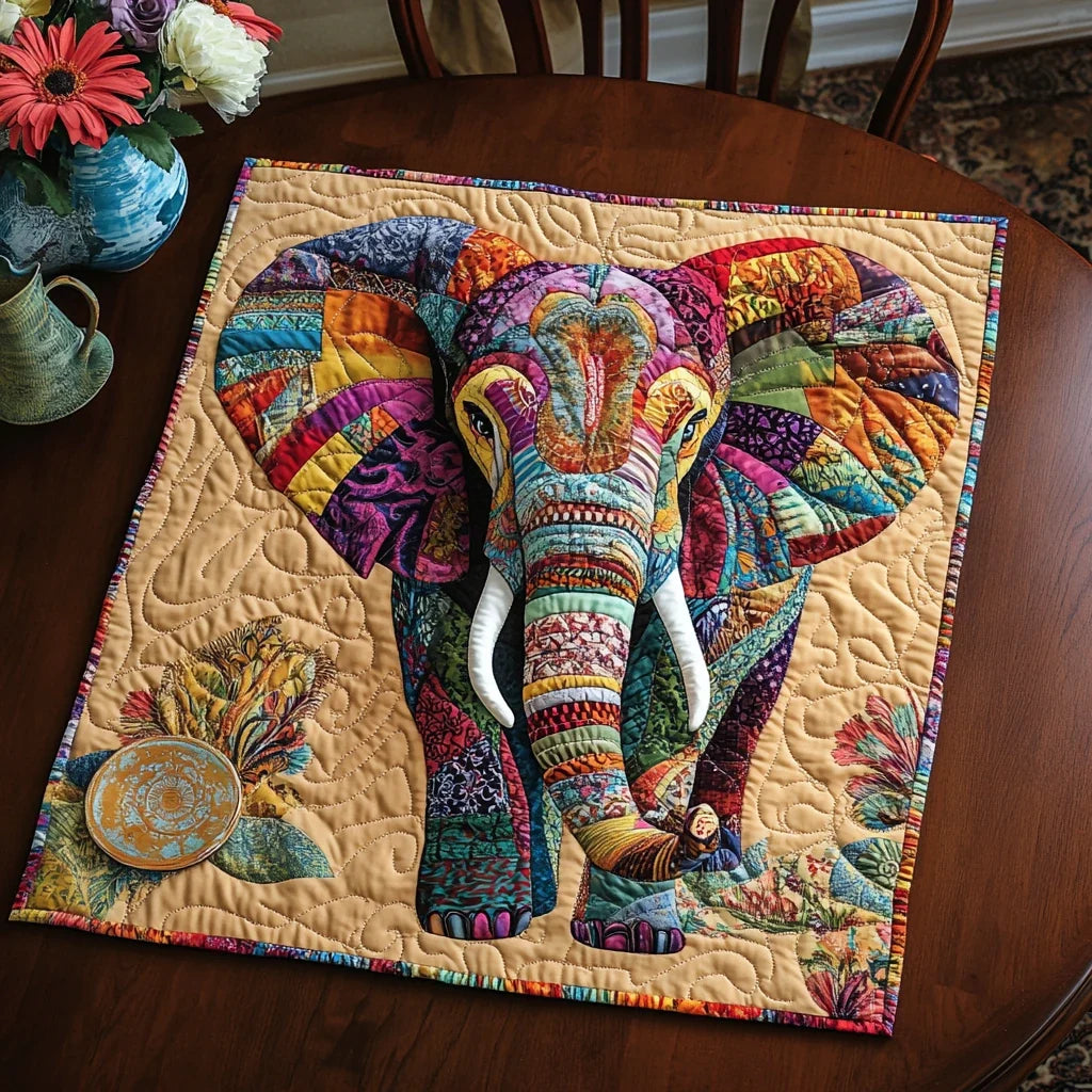 Forest Elephant Quilted Table Topper