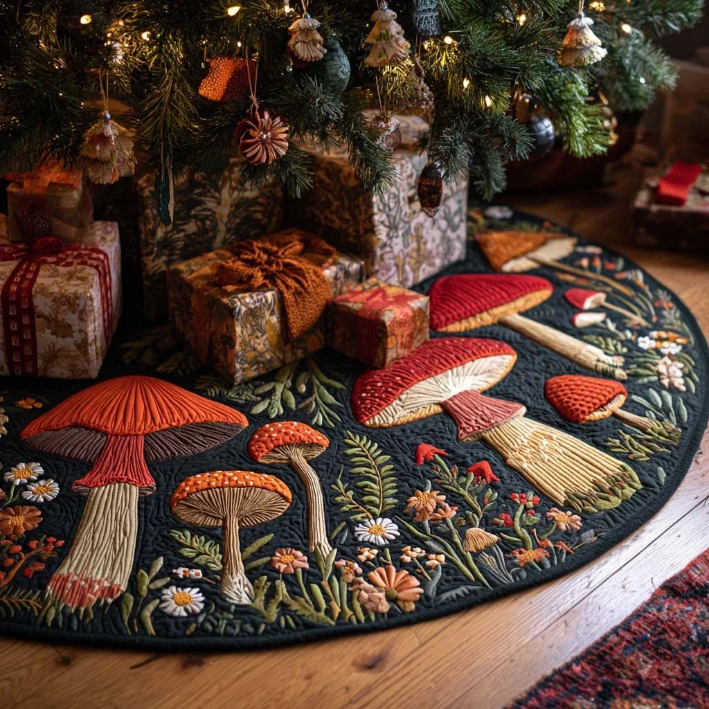 Forest Fungi Magic Christmas Quilted Tree Skirt