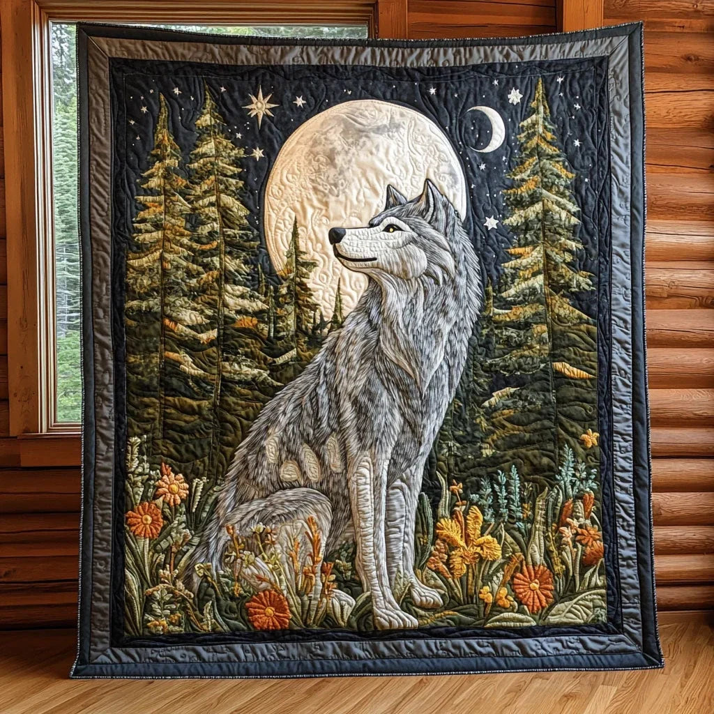 Forest Moon Wolf Quilt Blanket
