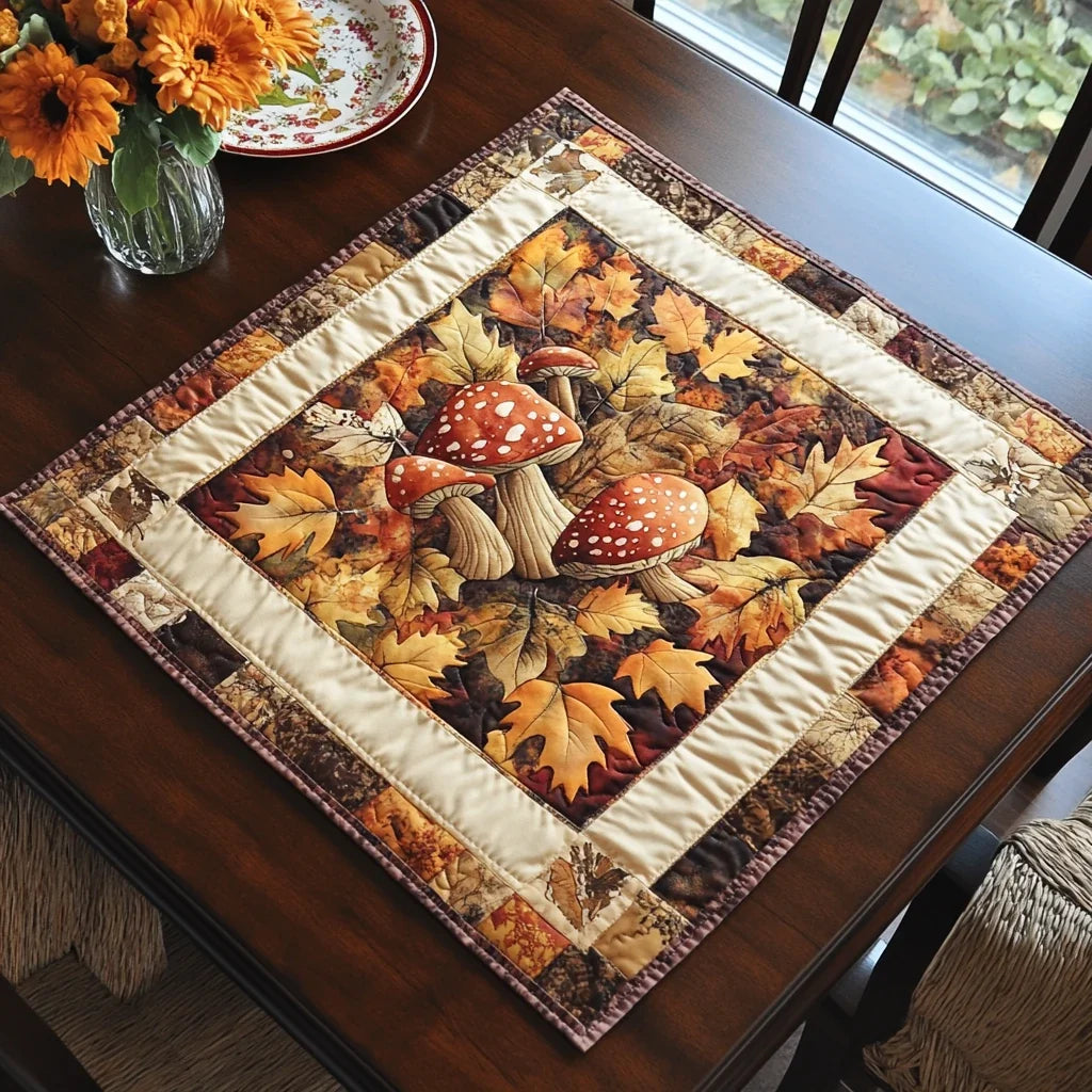 Forest Mushroom Quilted Table Topper