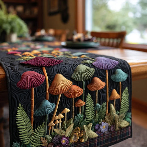 Forest Mushrooms Quilted Table Runner