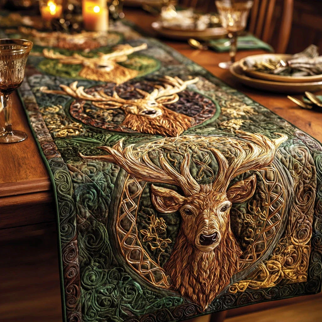 Forest Stag Circle Quilted Table Runner