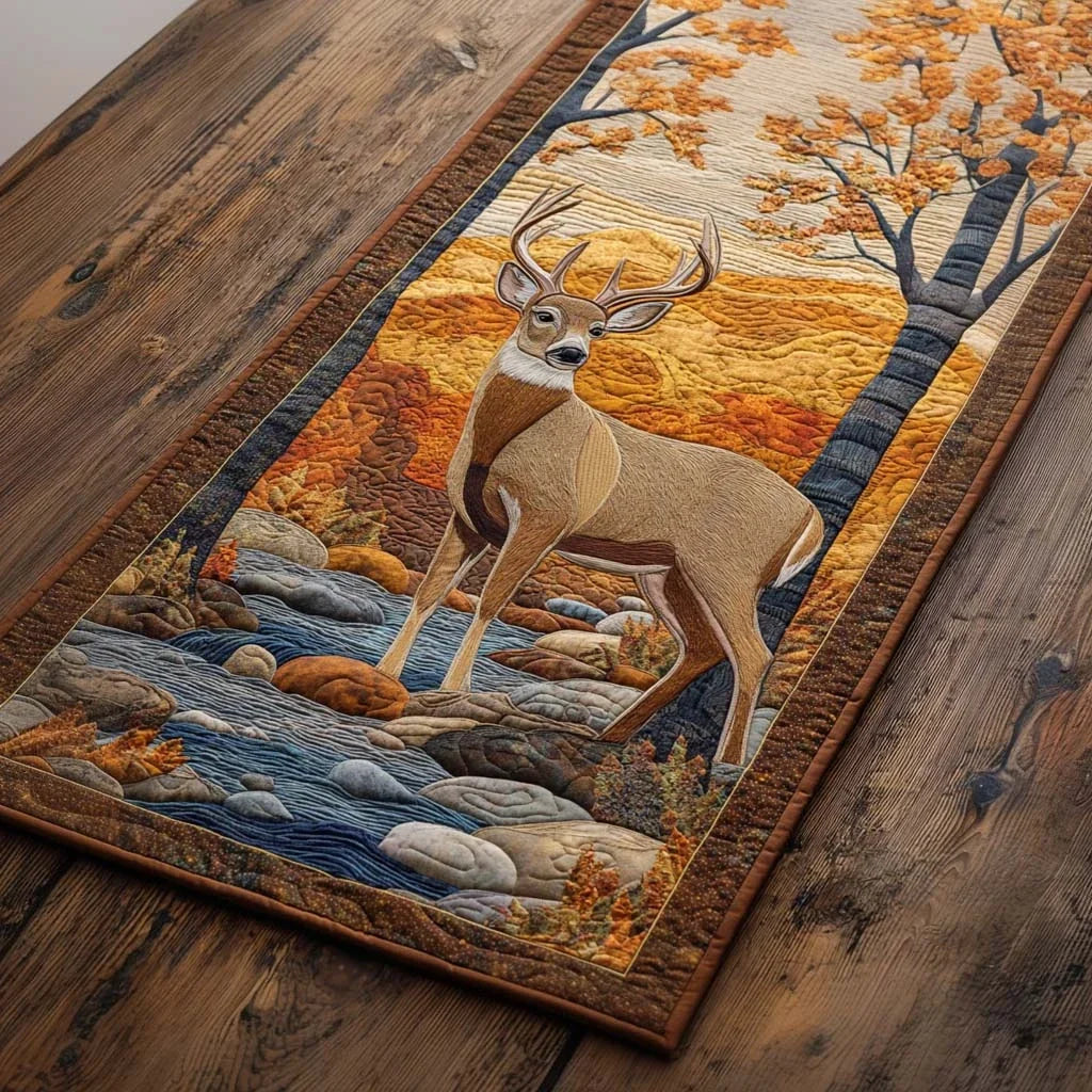 Forest Stream Guardian Quilted Table Runner
