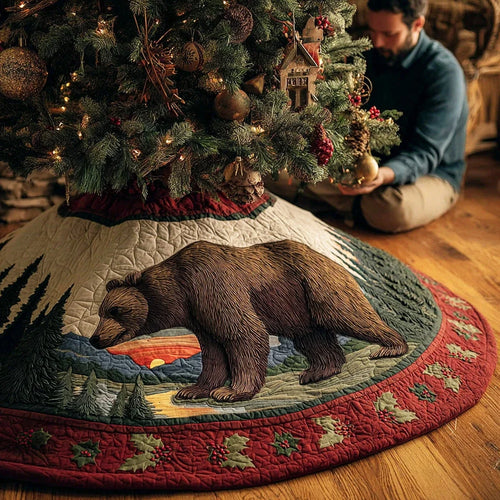 Forest Wander Bear Christmas Quilted Tree Skirt
