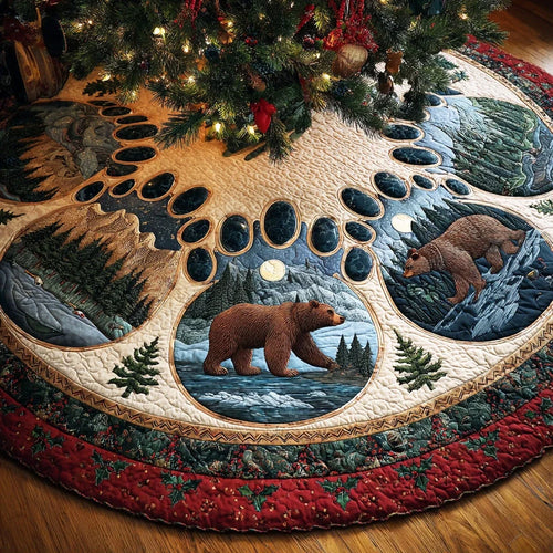 Forest Whisper Bear Christmas Quilted Tree Skirt