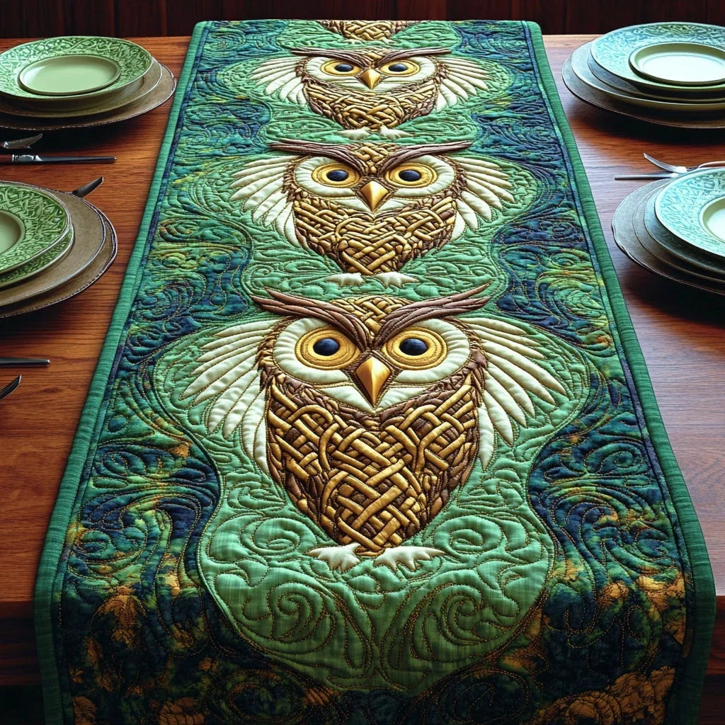 Forest Whisper Owl Quilted Table Runner