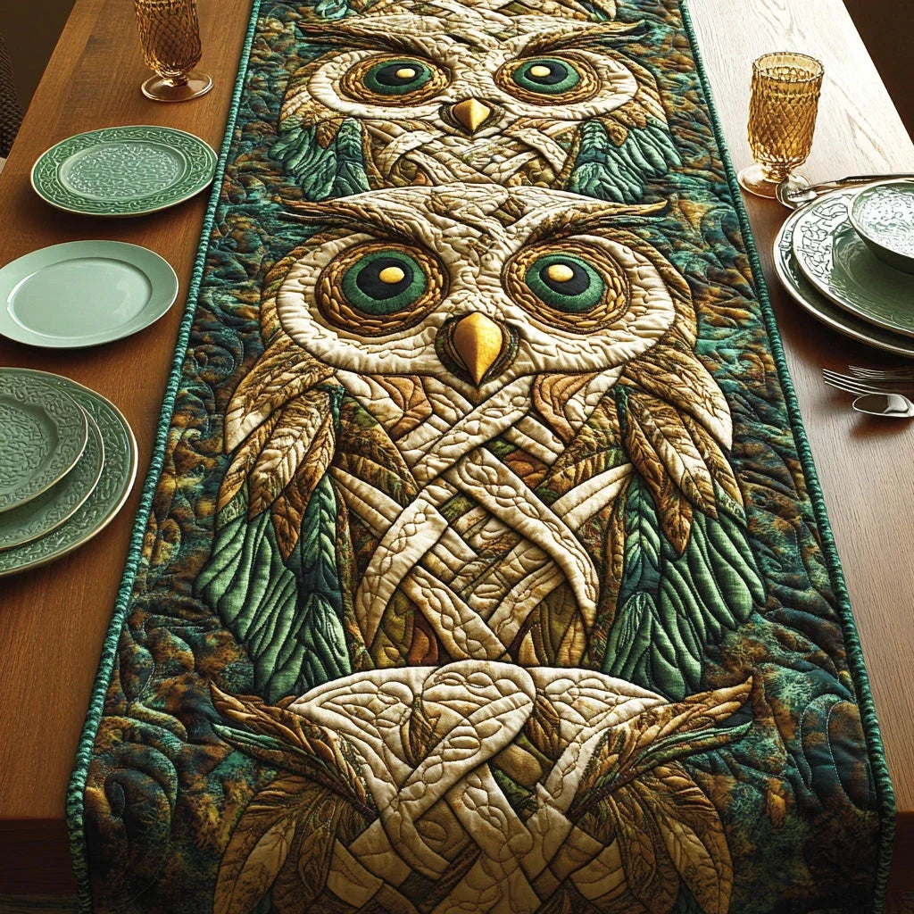 Forest Wisdom Owl Quilted Table Runner