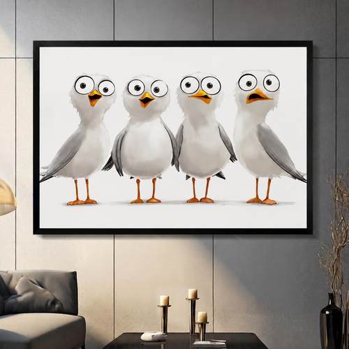 Funny Seagull Squad Coastal Canvas Wall Art