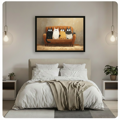 Funny Cats on Sofa Whimsical Canvas Wall Art
